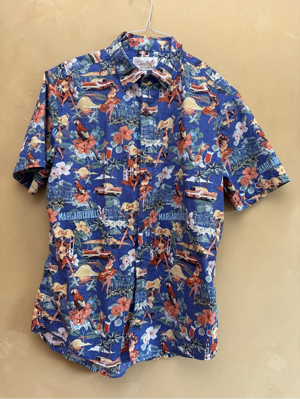 Margaritaville Blue Tropical Floral & Island Print Short-Sleeve Shirt